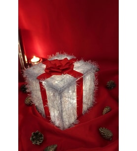 Yılbaşı Ağacı Noel Led Işıklı Hediye Kutusu Paketi Yılbaşı Kırmızı