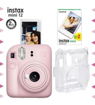 Instax mini 12 Pembe Fotoğraf Makinesi-20'li Film ve Şeffaf Kılıf Seti