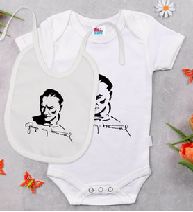 BK Kids Atatürk Temalı Beyaz Bebek Body Zıbın ve Mama Önlüğü Hediye Seti-19