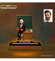 Erkek Sınıf Öğretmeni Temalı Kişiye Özel Karikatürlü 14 cm MDF Işıklı Biblo - Öğretmen Hediyesi Öğretmene Özel Hediye