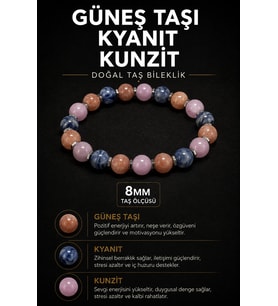 Güneş Taşı Kyanit Kunzit Doğal Taş Bileklik 8 mm Osmanlı Doğal Taş