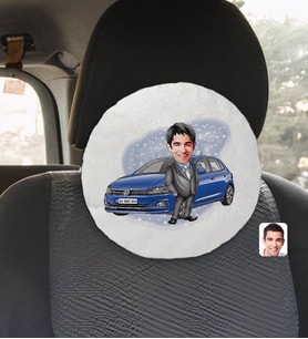 BK Gift Kişiye Özel Plakalı Erkek Volkswagen Polo Karikatürlü Yuvarlak Araç Koltuk Yastığı-1