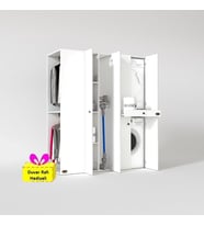 Kenzlife çamaşır-kurutma makinesi dolabı ve giysi dolabı çekmeceli eşari sol byz 187*160*60  + tekli duvar rafı hediye (Beyaz)
