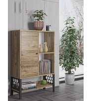Wood'n Love Lara Desenli Metal Ayaklı Dolaplı Vitrin - Konsol - Atlantik Çam / Siyah