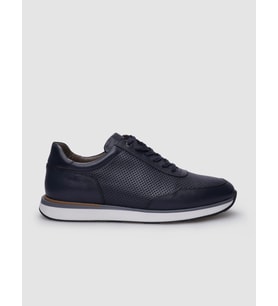 %100 Hakiki Deri Lacivert Bağcıklı Erkek Sneaker