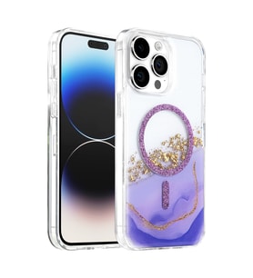 Onegif İphone 14 Pro Max Lotus Simli Magsafe Kapak - Mor