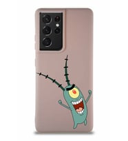 Samsung Galaxy S21 Ultra Soft Premier Kapak Plankton Tasarımlı Silikon Kılıf - Pudra (Şeffaf)