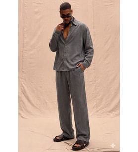 Erkek Haki Tencel Kumaş Oversize Gömlek Pantolon Takım – Rahat Kesim Yazlık Kombin
