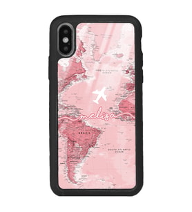 iPhone X - Xs Uyumlu Pembe Harita Tasarımlı Glossy Telefon Kılıfı