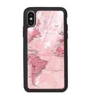 iPhone X - Xs Uyumlu Pembe Harita Tasarımlı Glossy Telefon Kılıfı