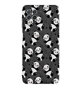 Samsung Galaxy M22 Uyumlu Lansman Kılıf Panda Tasarımlı İçi Kadife Kapak-Siyah (Şeffaf)