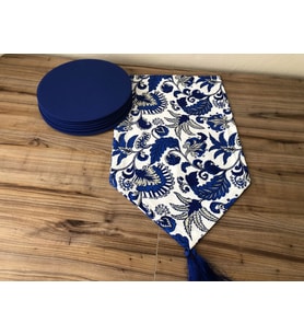 ÇİÇEKLİ BATİK DESENLİ RUNNER & SUPLA (Krem)