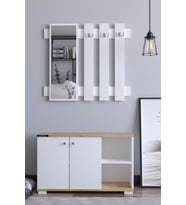 Montana Plus Aynalı Vestiyer Ayakkabılık Portmanto Ve Duvar Askısı - Meşe / Beyaz
