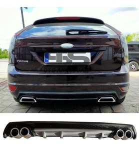 Ford Focus 2 HB Difüzör Arka Tampon Eki 4 Egzoz Çıkışlı Gri Lüx Tip