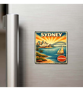 Vintage Sidney Şehri Temalı Buzdolap Magneti – 9x9 cm