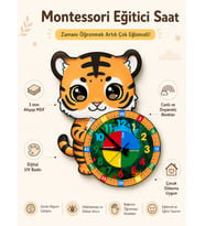 Sevimli Kaplan Tiger Montessori Çocuk Odası Eğitici Ahşap Duvar Saati - Sessiz, Şık Tasarım