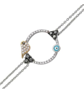 18 Ayar Altın Pırlanta Nazar Kuş Bileklik 48552-4 (Çok Renkli)