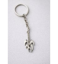 Alev Detaylı Gitar Figürlü Gümüş Renk Metal Tasarım Unisex Anahtarlık