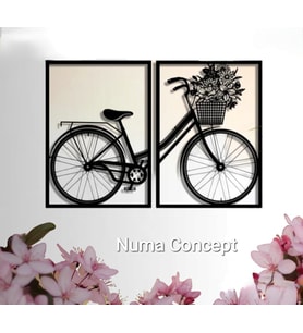 Çiçekli Bisiklet Tablo Lazer Kesim Siyah MDF 60x40