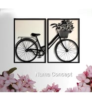 Çiçekli Bisiklet Tablo Lazer Kesim Siyah MDF 60x40
