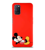 Oppo A92 Soft Premier Kapak Mickey Mouse-F Tasarımlı Silikon Kılıf - Kırmızı (Şeffaf)