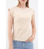 Bej Sıfır Yaka T-shirt
