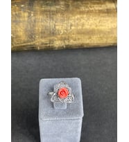 Telkari Gül Mercan Gümüş Kadın yüzük