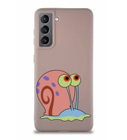 Samsung Galaxy S21 Soft Premier Kapak Salyangoz Gary Tasarımlı Silikon Kılıf - Pudra (Şeffaf)