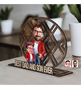 BK Gift Kişiye Özel 3 Katmanlı Baba-Oğul Karikatürlü Ahşap Biblo-5, Babaya Hediye, Babalar Günü Hediyeleri