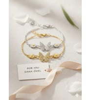 925 Ayar Papatya Silver Papatya Kelebek Bileklik.rose.gold.rodaj
