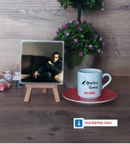 Öğretim Üyesi Fotoğraflı Dekoratif Taş, Ahşap Altlıklı Türk Kahvesi Fincanı Hediye Öğretmenler Günü Hediyesi (Model 8)