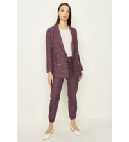 Kadın Kareli Blazer Ceket (Mor)