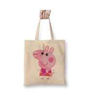 Chibi Peppa Pig Beyaz Bez Çanta Uzun Saplı Alışveriş Çantası Plaj Çantası