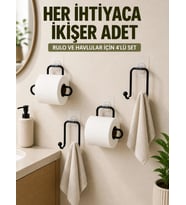 Yapışkanlı Banyo Düzenleme Seti 2 Rulo Tutucu 2 Havlu Askılığı 4 Parça
