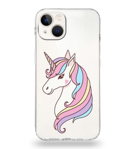 Apple iPhone 13 Uyumlu Kamera Korumalı Tıpalı Kapak Unicorn Tasarımlı Silikon Şeffaf Kılıf