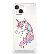 Apple iPhone 13 Uyumlu Kamera Korumalı Tıpalı Kapak Unicorn Tasarımlı Silikon Şeffaf Kılıf