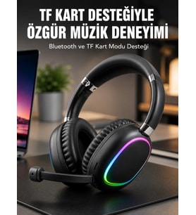 Mikrofonlu Bluetooth Kulak Üstü Kulaklık Rgb Aydınlatmalı Type-c Şarjlı