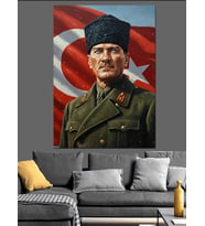 Türk Bayrağı Ve Askeri Üniformalı Atatürk Lider Portresi Dekoratif Kanvas - Mdf Ahşap Tablo