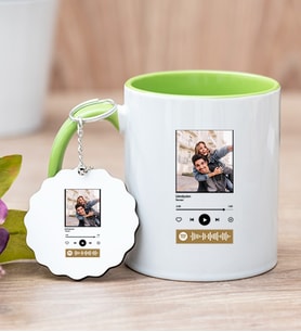 Kişiye Özel Spotify Tasarım Fotoğraflı Yeşil Kupa Bardak ve Anahtarlık