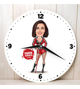 Deri Kıyafetli Havalı Kadın Karikatürlü Duvar Saati