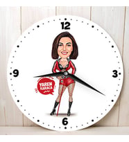 Deri Kıyafetli Havalı Kadın Karikatürlü Duvar Saati