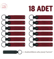 Kamp Arkadaşlarına Anı Olarak, 18'li Set, Kişisel Mesajlı Deri Anahtarlık, Kırmızı & Lacivert