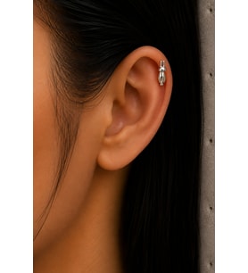 Sertifikalı 316L Çelik Uzun Kulaklı Tavşan Figürlü Taşsız Premium Gümüş Renk Tragus ve Helix Piercing