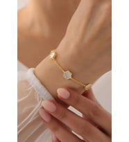 Gümüş 5'Li Lotus Çiçeği Şans Bileklik - 925 Ayar Gümüş Bileklik