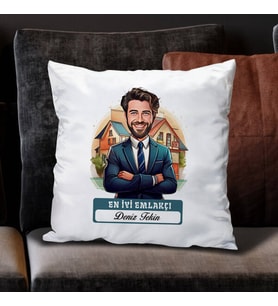 Kişiye Özel Hediye Karikatürlü En Başarılı Erkek Emlakçı Yastık
