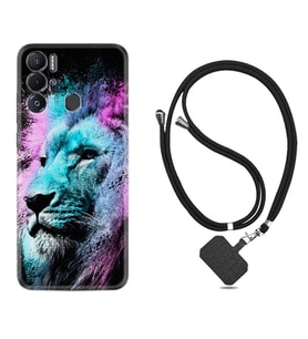 Tecno Pova Neo Kılıf Silikon Boyun Askılı İpli Desenli Silikon Pink Blue Leon 1603