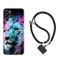Tecno Pova Neo Kılıf Silikon Boyun Askılı İpli Desenli Silikon Pink Blue Leon 1603