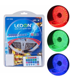 Su Geçirmez 5 Metre RGB Şerit Led Animasyon Devreli Adaptörlü Set 5050 3 Çipli Silikonlu (4767)