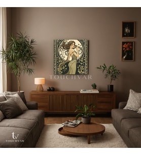 Kare Kanvas Tablo Art Nouveau Kadın Figürü İnsan Tablosu Ev Ofis Duvar Dekoru