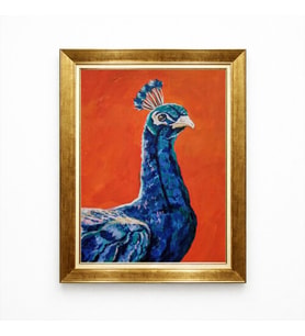 Tablore Tavus Kuşu Figürlü Gold Çerçeveli Yağlı Boya Efektli Modern Salon Tablosu